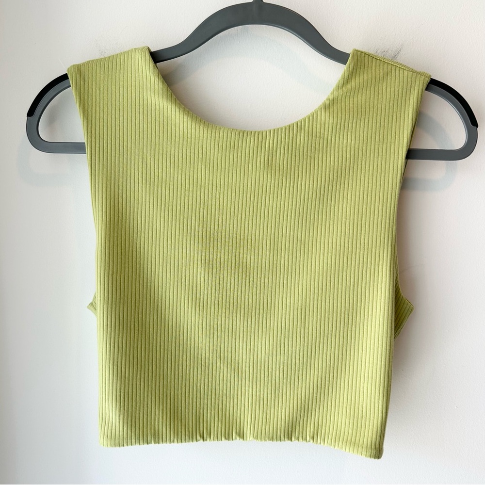 Reformation Sleeveless Twist Back Rib Top Green Size Medium